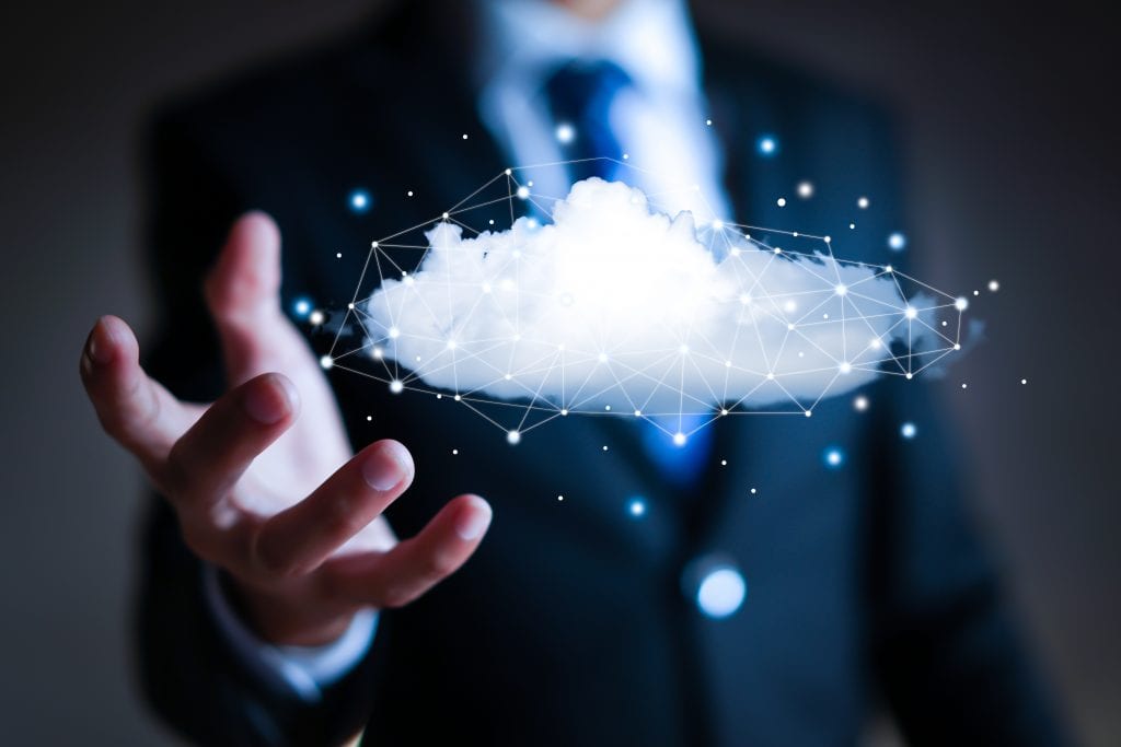 Cloud computing concept - connect to cloud. Businessman or information technologist.