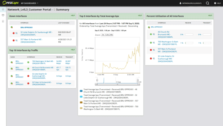 FirstLight’s monitoring platform offers the visibility to understand how network services are used, and to effectively plan for the future to optimize performance and mitigate risk.